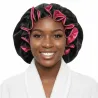Bonnet de nuit en satin extra large noir réversible pour cheveux afro bouclés crépus et frisés