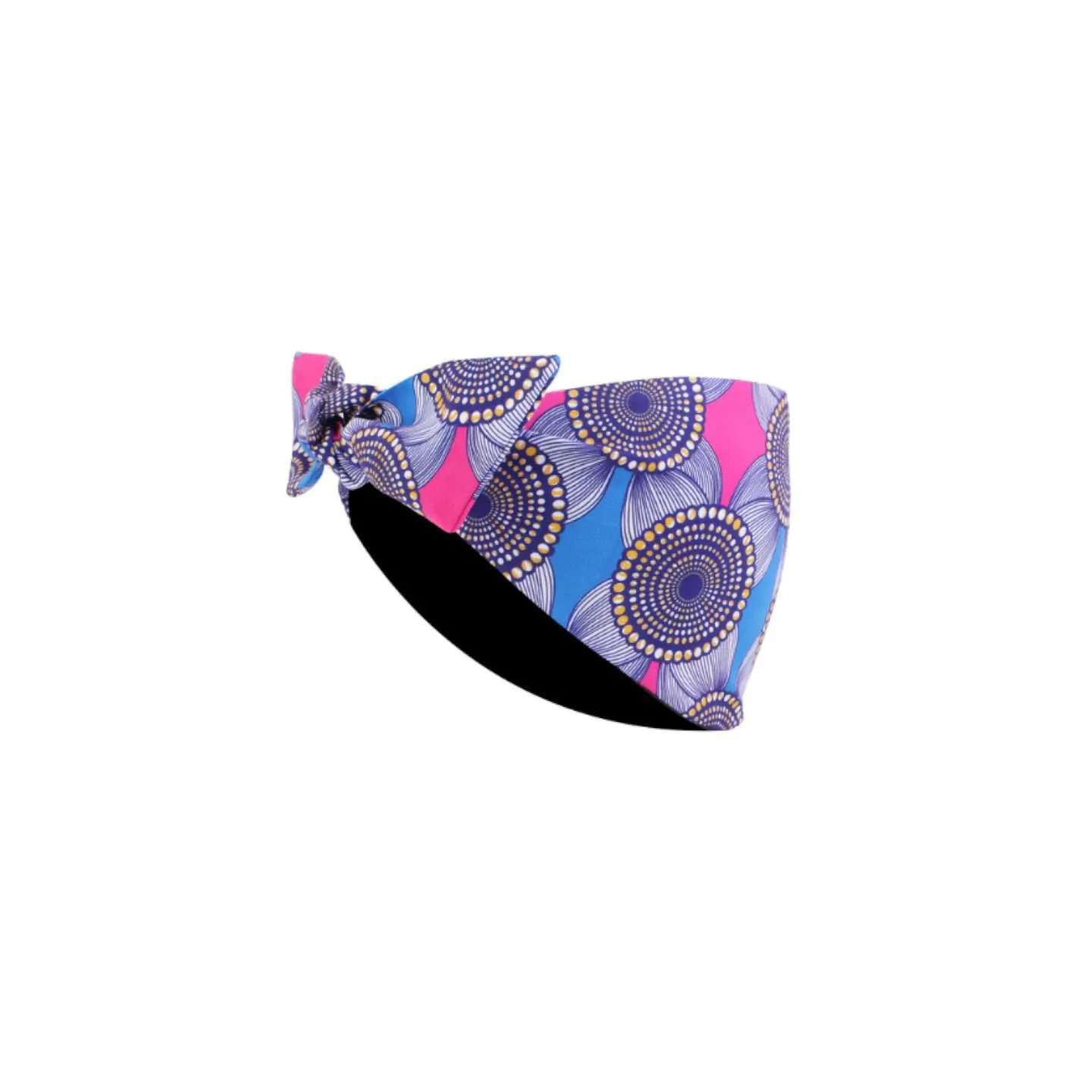Bandeau wax bleu/rose/gris avec doublure satin – protection cheveux afro bouclés