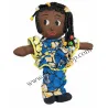 Artisanale poupée traditionnelle Afrique robe kenté motifs colorés déco ethnique cadeau enfant.