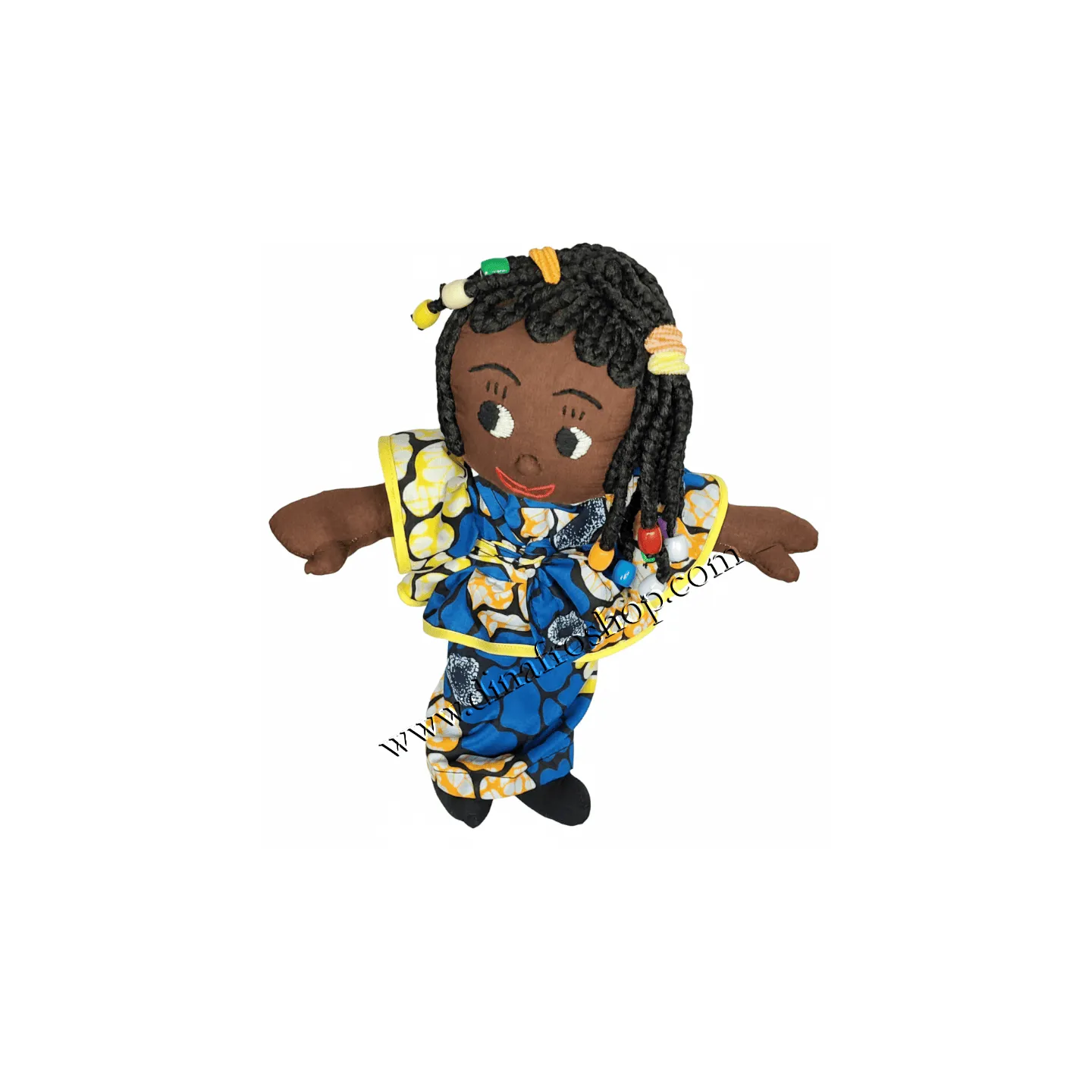 Jouet poupée Ama africaine 100% coton tresses longues perles bébé attaché éducation culture famille