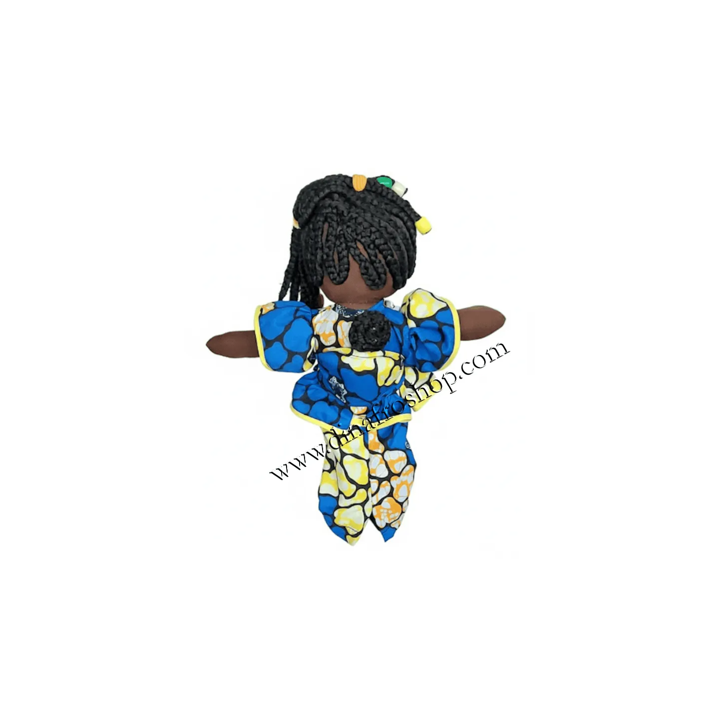 Poupée Ama africaine artisanale 30cm coton kenté tresses perles bébé dos jouet déco éducation culture.