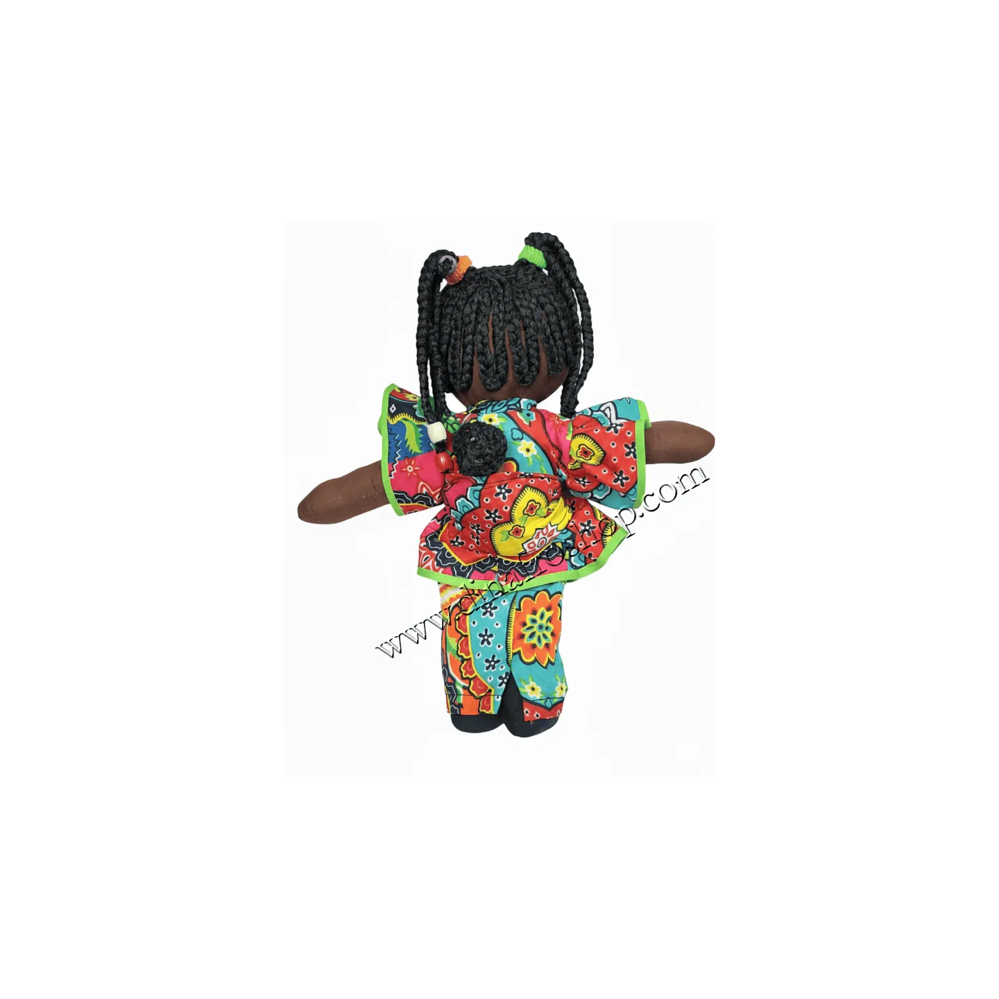 Détail poupée Kossiwa africaine tresses perles tissu traditionnel kenté bébé attaché dos déco ethnique