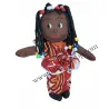 Détail Adjo poupée chiffon africaine jupe wax traditionnelle nattes couchées perles artisanale