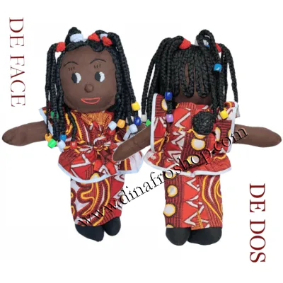 Poupée africaine Adjo tissu wax coton 30cm nattes perles bébé jouet culturel déco enfants.