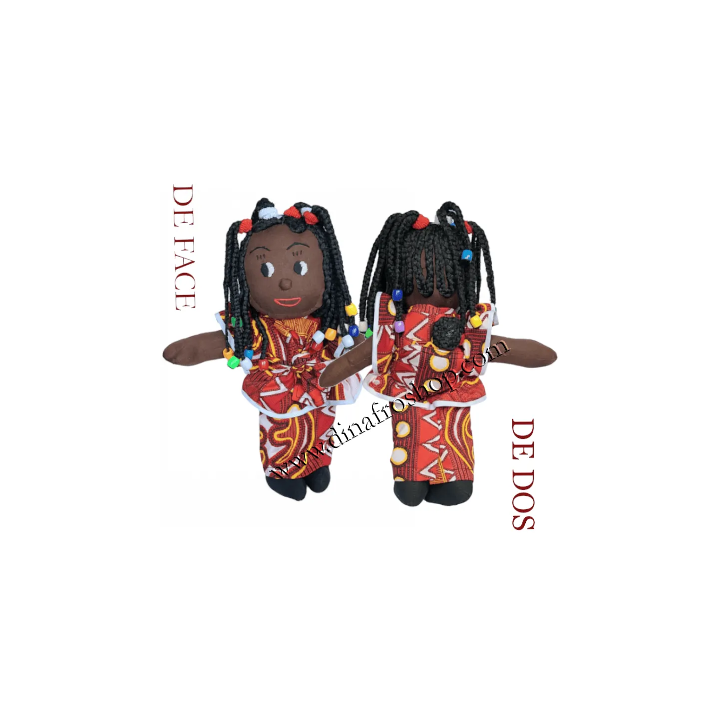 Poupée africaine Adjo tissu wax coton 30cm nattes perles bébé jouet culturel déco enfants.
