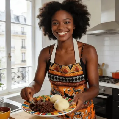 Tablier cuisine ethnique africain lin femme cheveux crépus fufu sauce