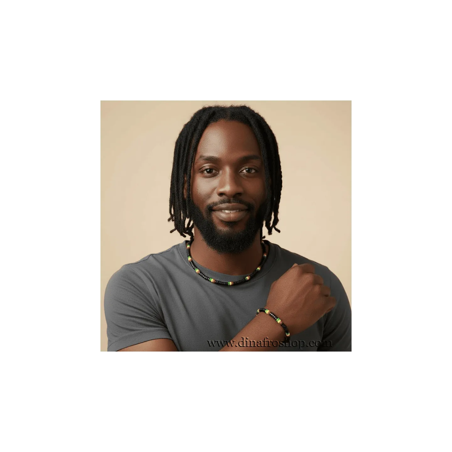 Collier élastique en perles de bois rasta pour homme et femme
