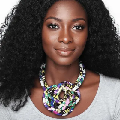 Collier plastron en tissu wax 2 rangs