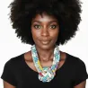 Collier plastron 3 rangs en tissu wax