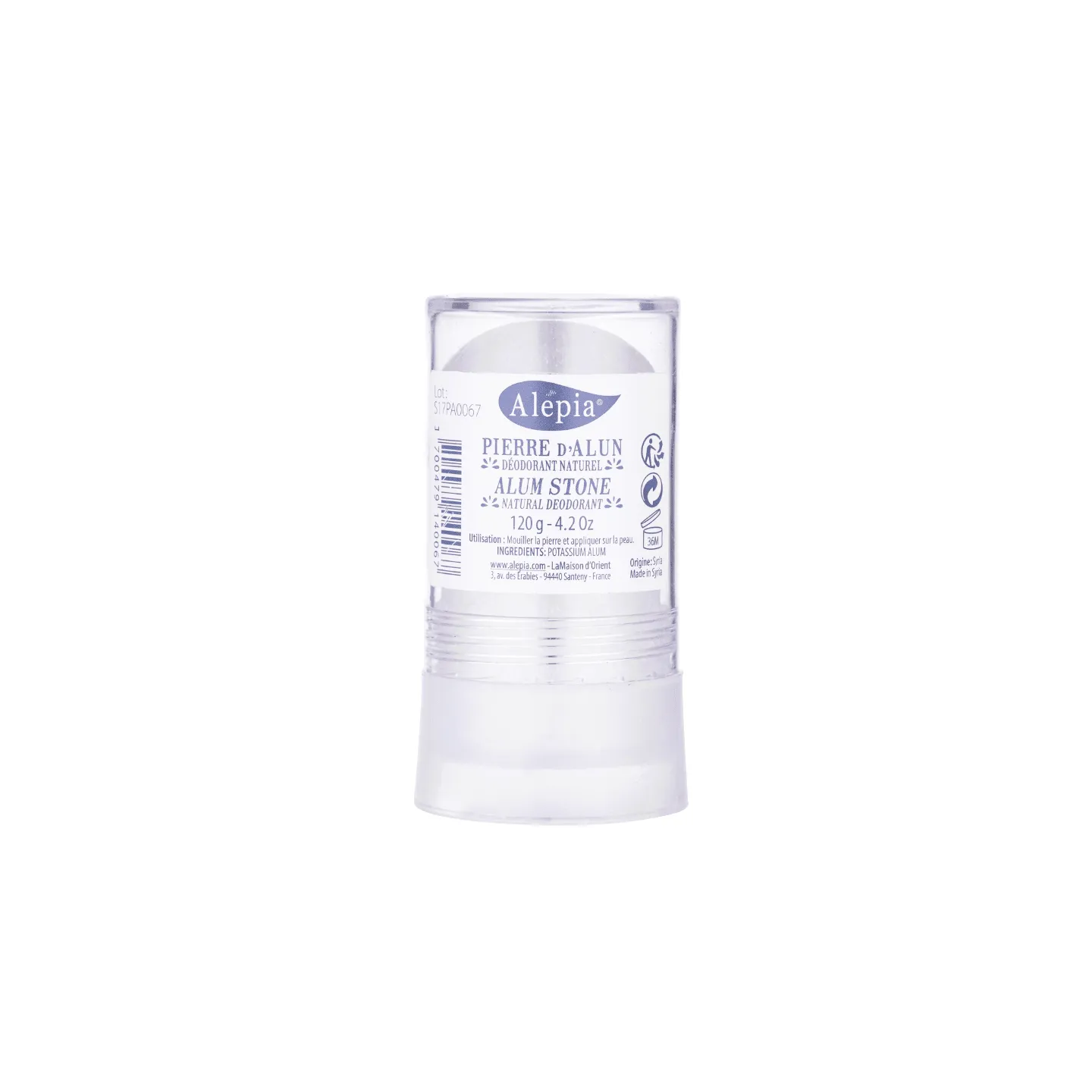 Pierre d’Alun Alepia 120g – Déodorant Naturel Stick 24h Sans Aluminium Chlo-rohydrate