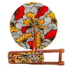 Éventail africain wax 100% coton, motifs floraux stylisés, accessoire d’été et déco