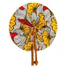 Éventail en tissu wax africain avec poignée en bois et cuir, décoration murale artisanale