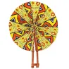 Éventail africain pliable en wax brun orangé et jaune, fait main au Togo