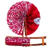 Éventail africain pliable en tissu wax à motifs floraux rouges et gris, accessoire d’été et de cérémoni