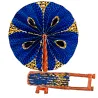 Éventail mural africain en tissu wax bleu et jaune, accessoire d’été et déco ethnique