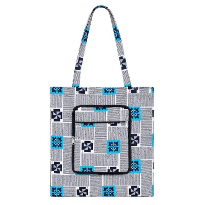 Tote Bag Wax pliable motif géométrique bleu gris - sac