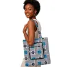 Tote Bag Wax pliable motif géométrique bleu gris - sac pochette zippé Dina Afro Shop