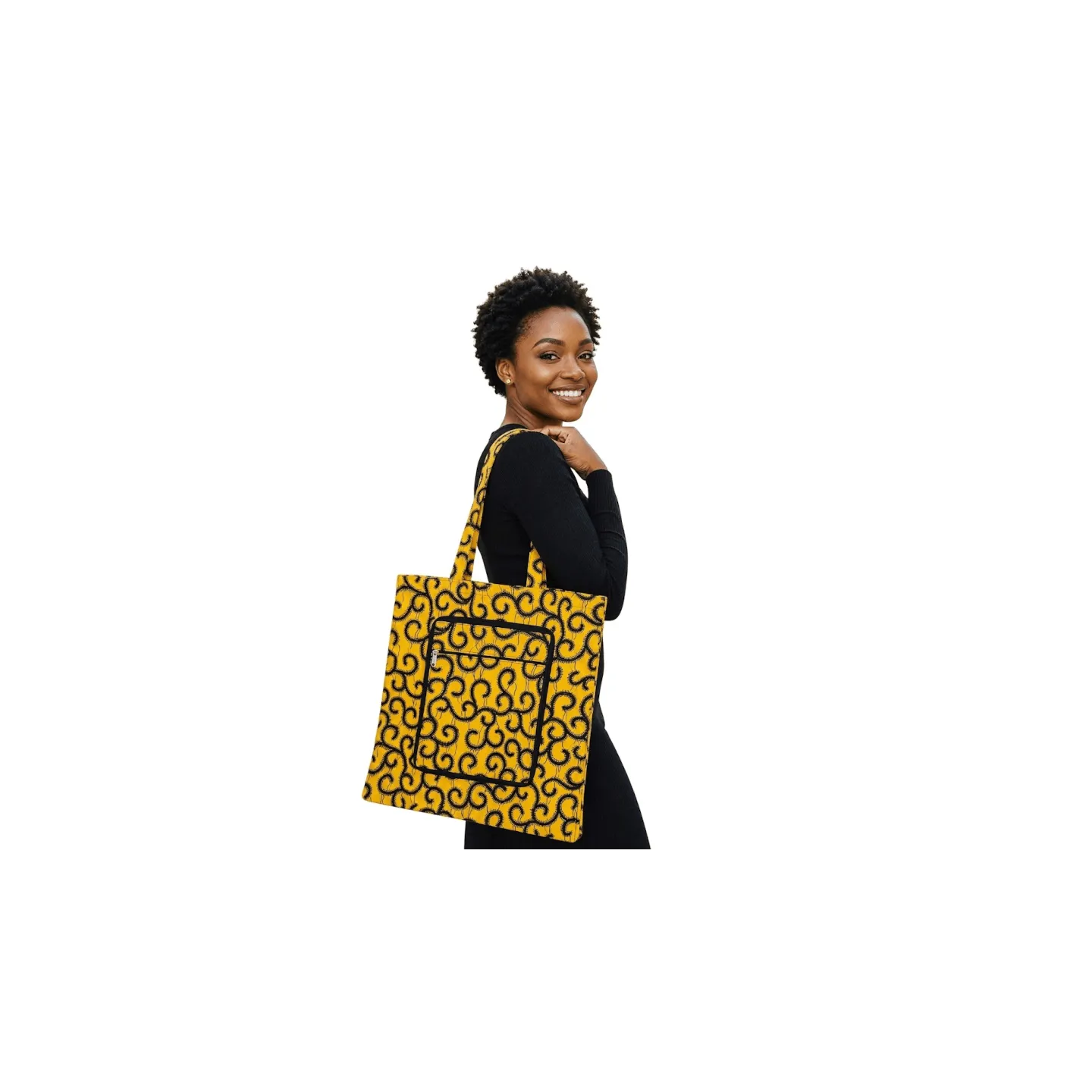 Tote Bag Wax pliable motif jaune rouge noir - sac cabas coloré Dina Afro Shop