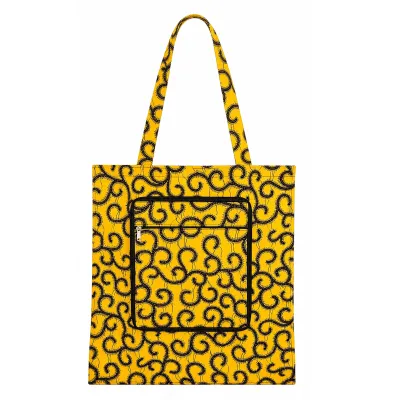 Tote Bag Wax pliable motif jaune rouge noir - sac cabas coloré Dina Afro Shop