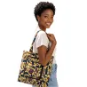 Tote Bag Wax pliable motif feuilles bleues violettes - sac cabas zippé Dina Afro Shop