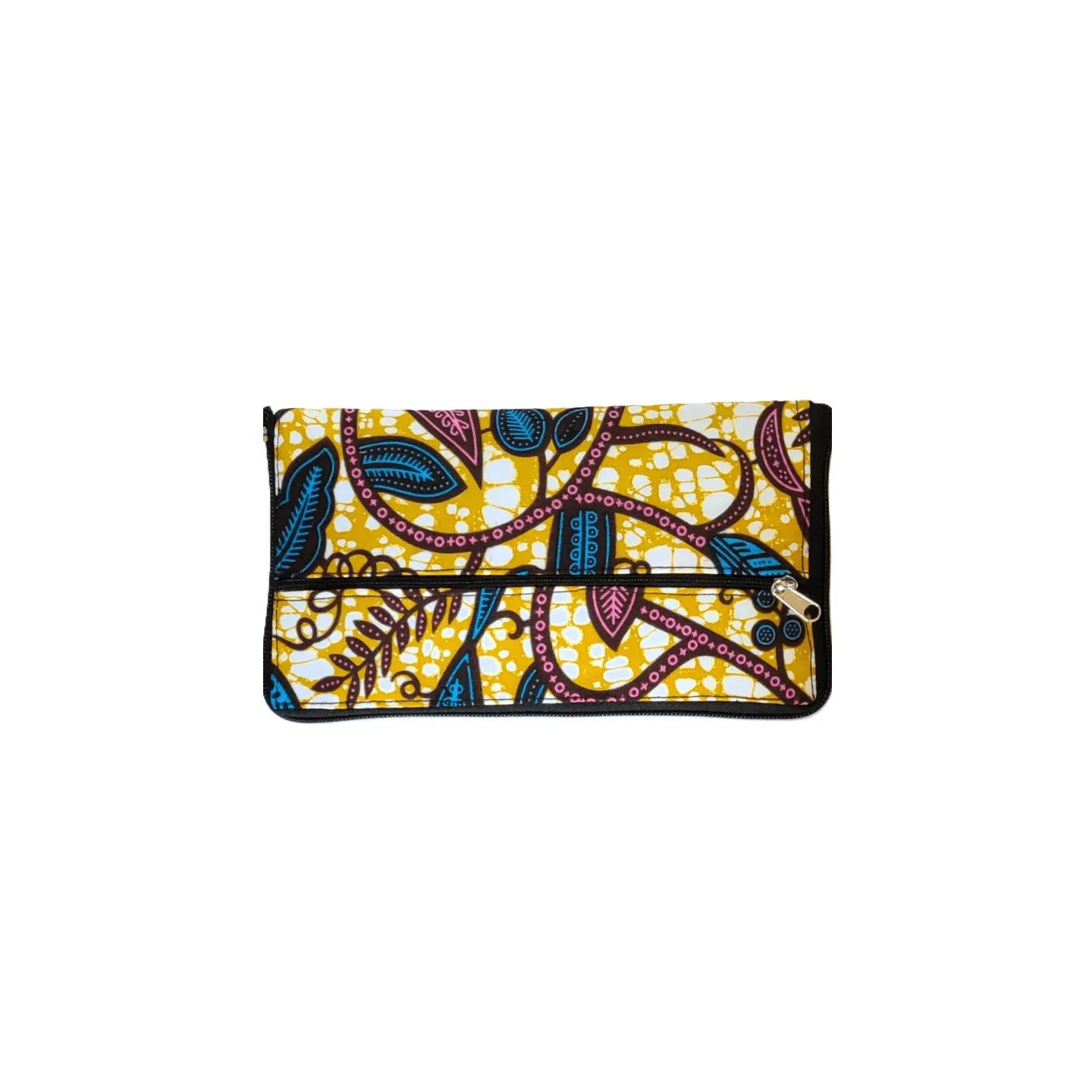 Tote Bag Wax pliable motif feuilles bleues violettes - sac cabas zippé Dina Afro Shop