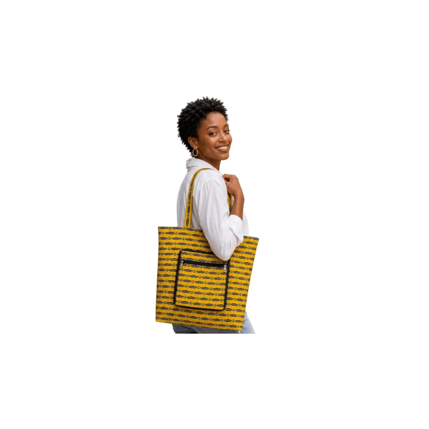 Tote Bag Wax pliable motif jaune noir - sac cabas compact Dina Afro Shop