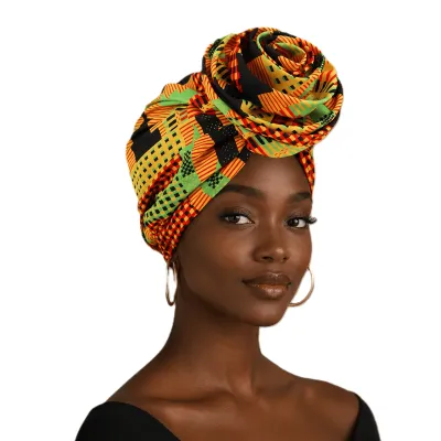 Bonnet turban wax motifs africains doublure satin