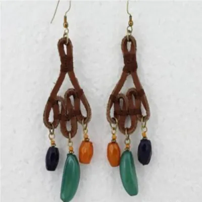 Boucle d'oreille métal résine cuir