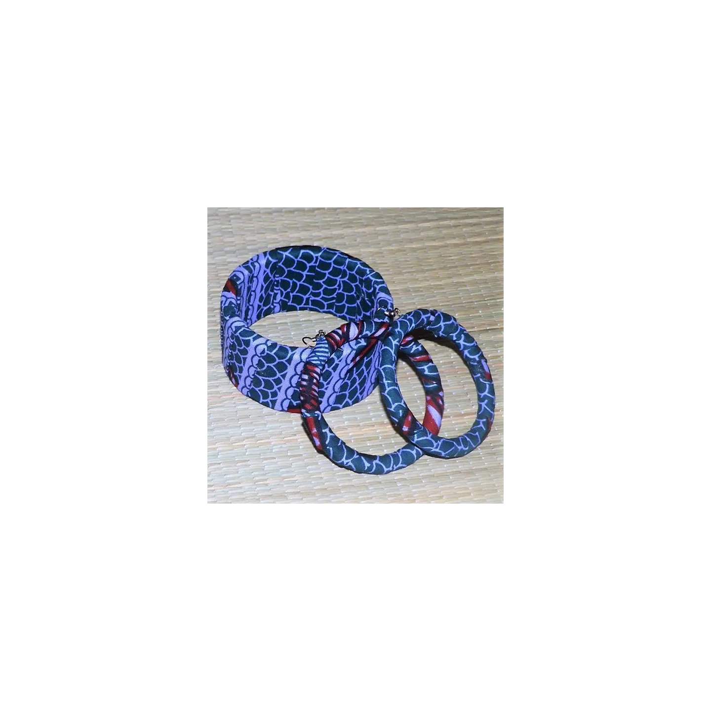 Parure boucles d'oreilles et bracelet en tissu wax