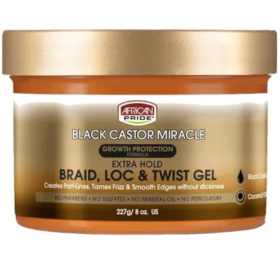 Gel Extra Fort Black Castor Miracle – Braid Loc Twist Gel African Pride 227 g Tresses Twists Locks