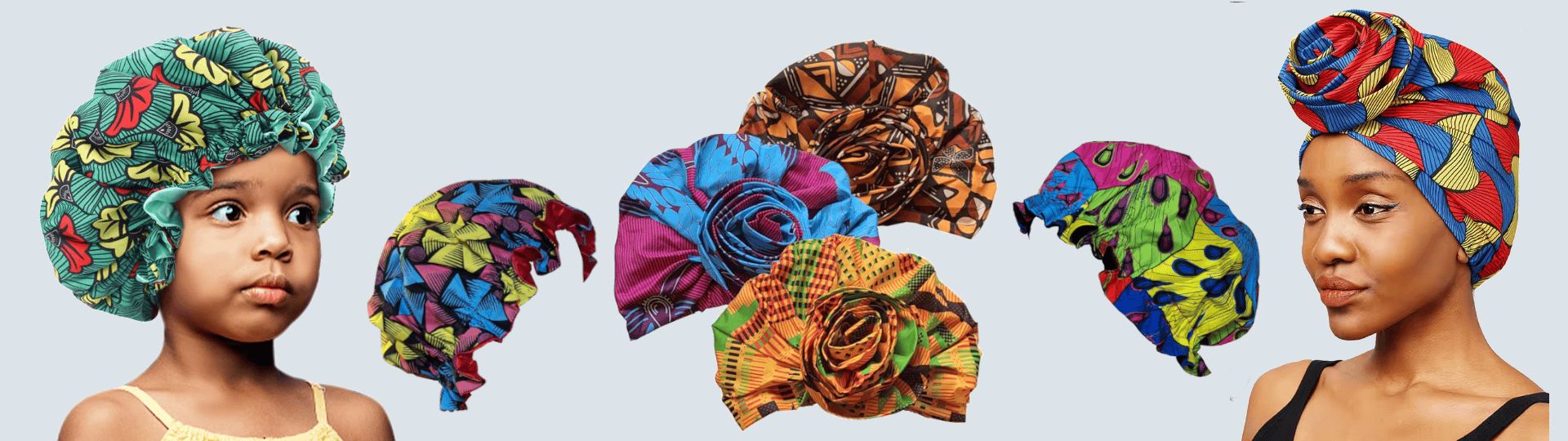 Découvrez nos bonnets de nuit et bonnets en wax doublés de satin